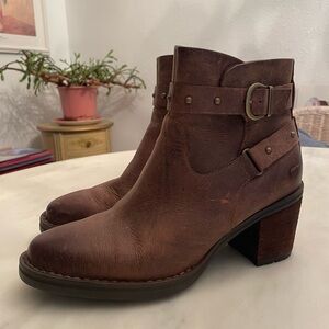 Born Brown Leather Ankle Boots with Strap